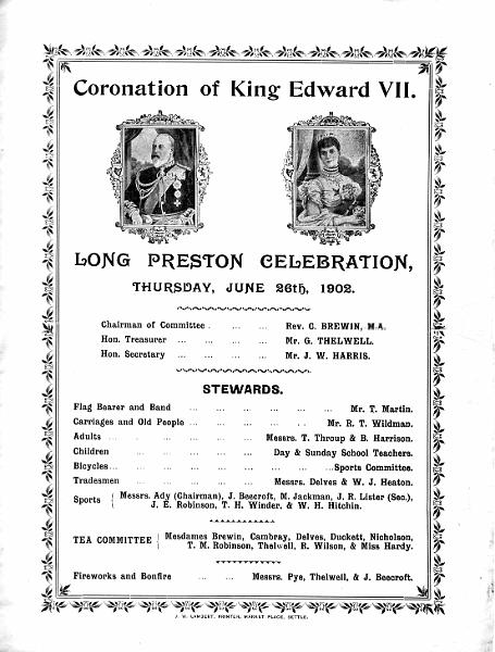 Coronation Celebration 1902 p1.jpg - Program for Long Preston Coronation Celebration 1902 - page 1